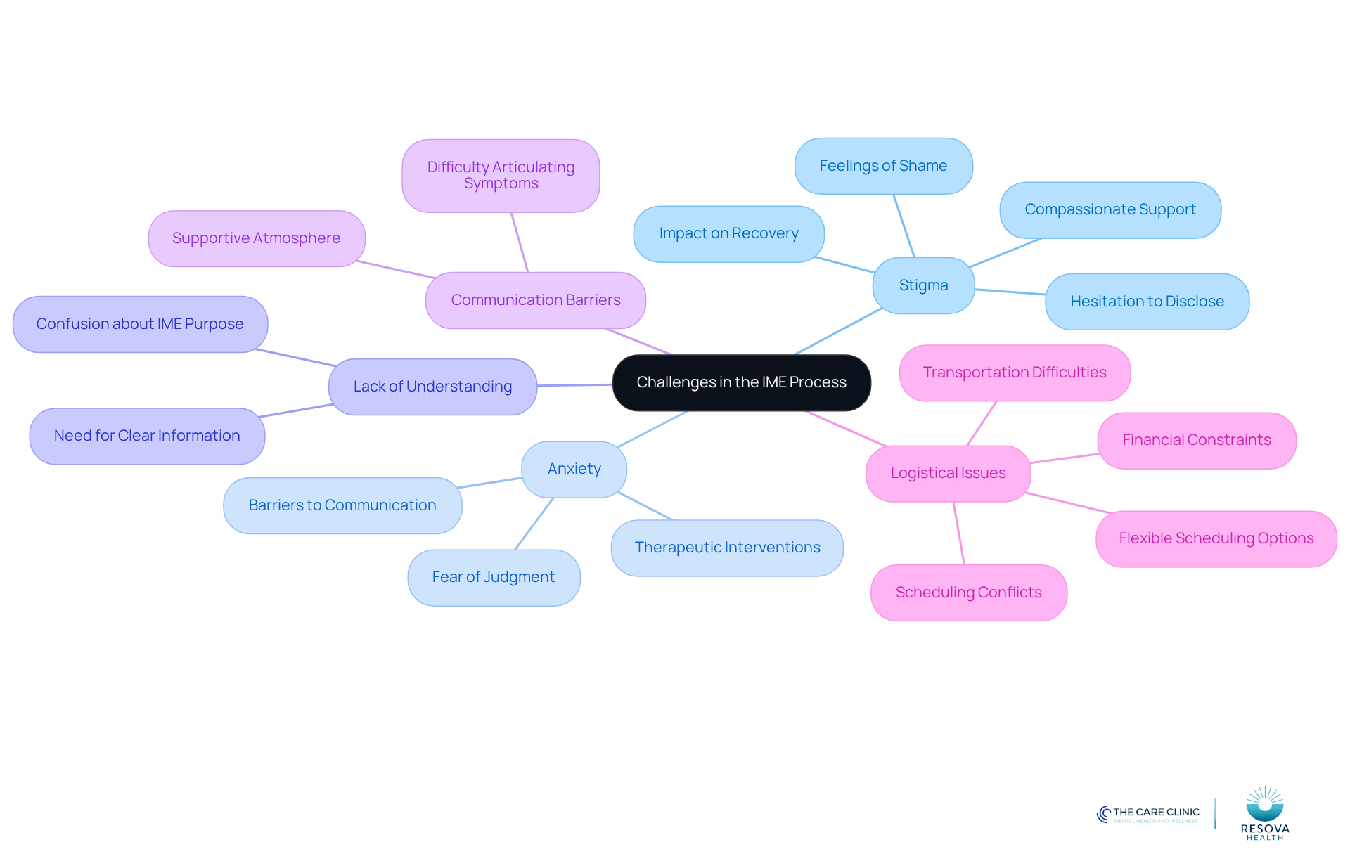 The central node represents the main topic of challenges in the IME process. Each branch shows a specific challenge, and the sub-branches provide additional details or solutions related to that challenge. This layout helps you quickly grasp the various issues clients face and how they can be addressed. The central node represents the main topic of challenges in the IME process. Each branch shows a specific challenge, and the sub-branches provide additional details or solutions related to that challenge. This layout helps you quickly grasp the various issues clients face and how they can be addressed.