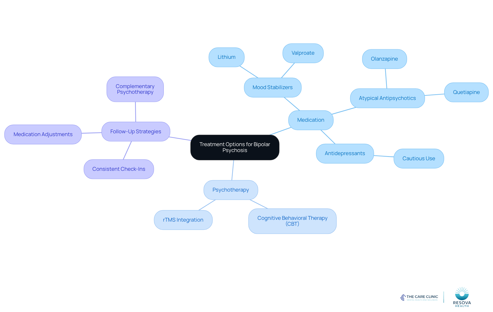 The central node represents the overall treatment approach, while the branches show specific methods and strategies. Each color-coded branch helps you quickly identify different aspects of managing bipolar psychosis. The central node represents the overall treatment approach, while the branches show specific methods and strategies. Each color-coded branch helps you quickly identify different aspects of managing bipolar psychosis.